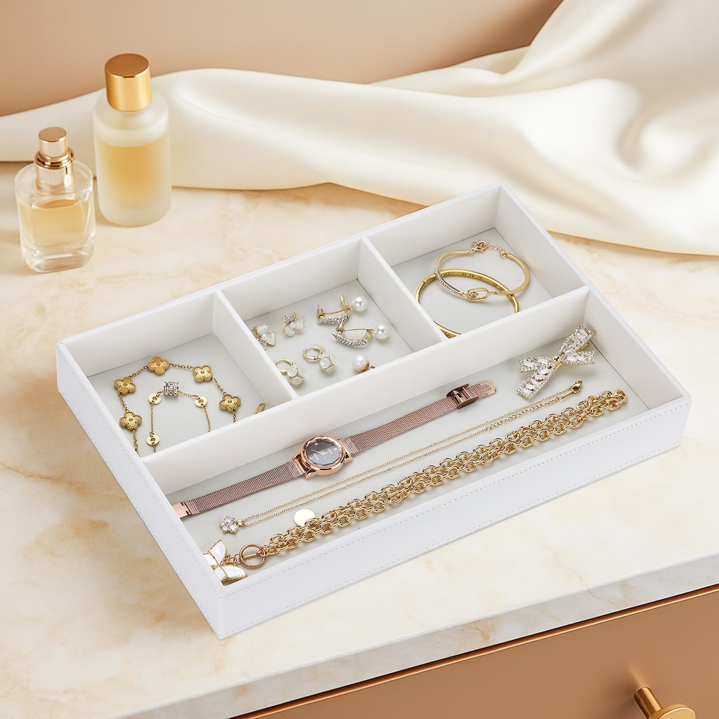 Faux Leather Valet Tray / Cream White