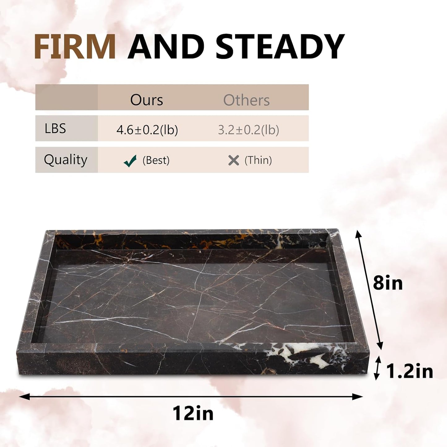 Real Natural Marble Tray / Brown / 12 x 8 x 1.2