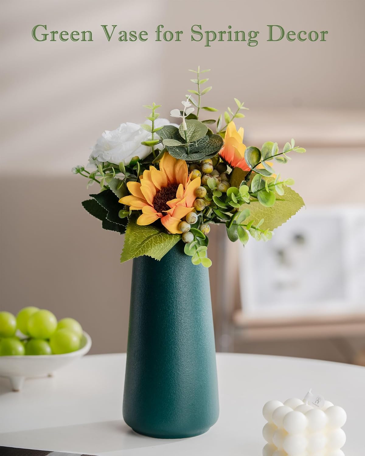 8" Ceramic Flower Vase / Green / Big