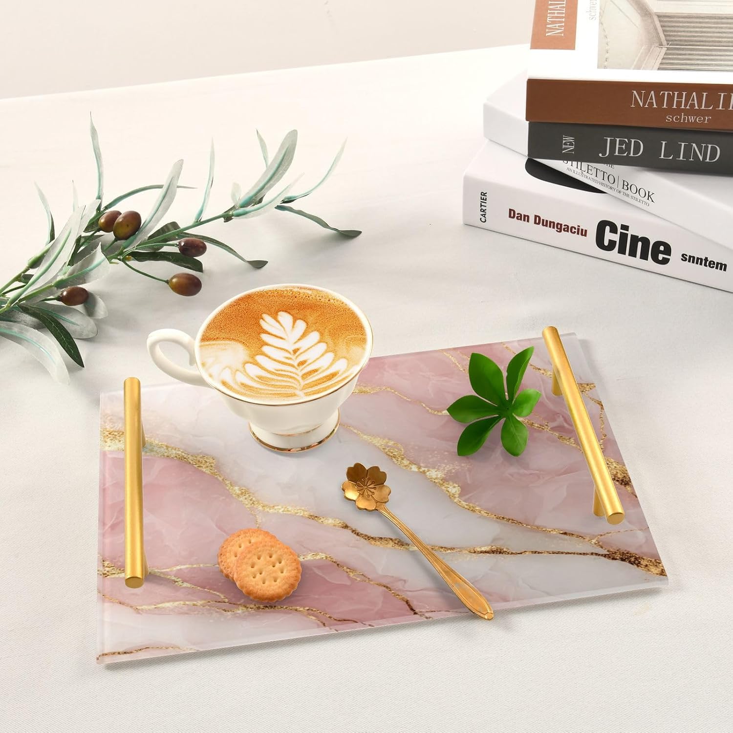 Serving Tray / Handles Bathroom Tray Vanity Trays / Pink Marble Pattern
