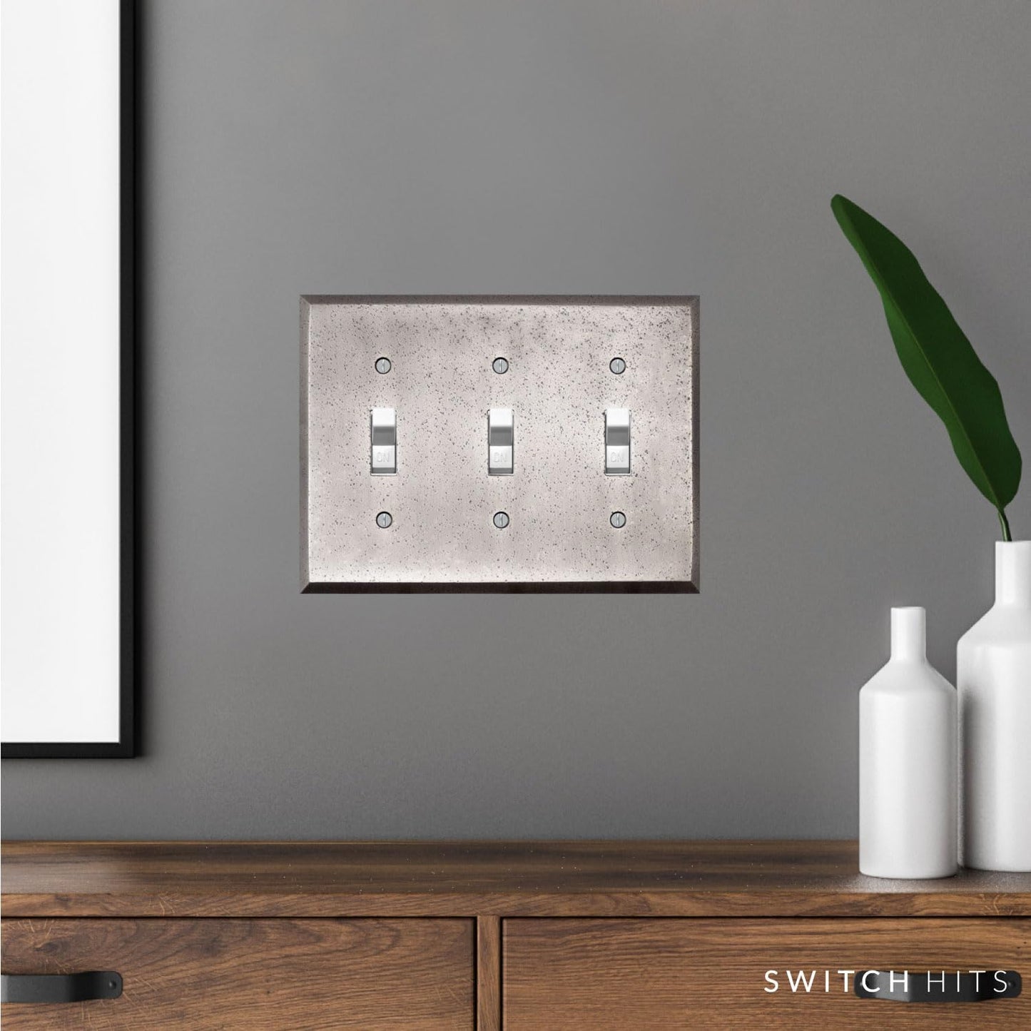 Distressed Antique Pewter Outlet Wall Plate | 3 Toggle | 6.25" x 4.5" | Hand-Polished Brass Construction | Electrical