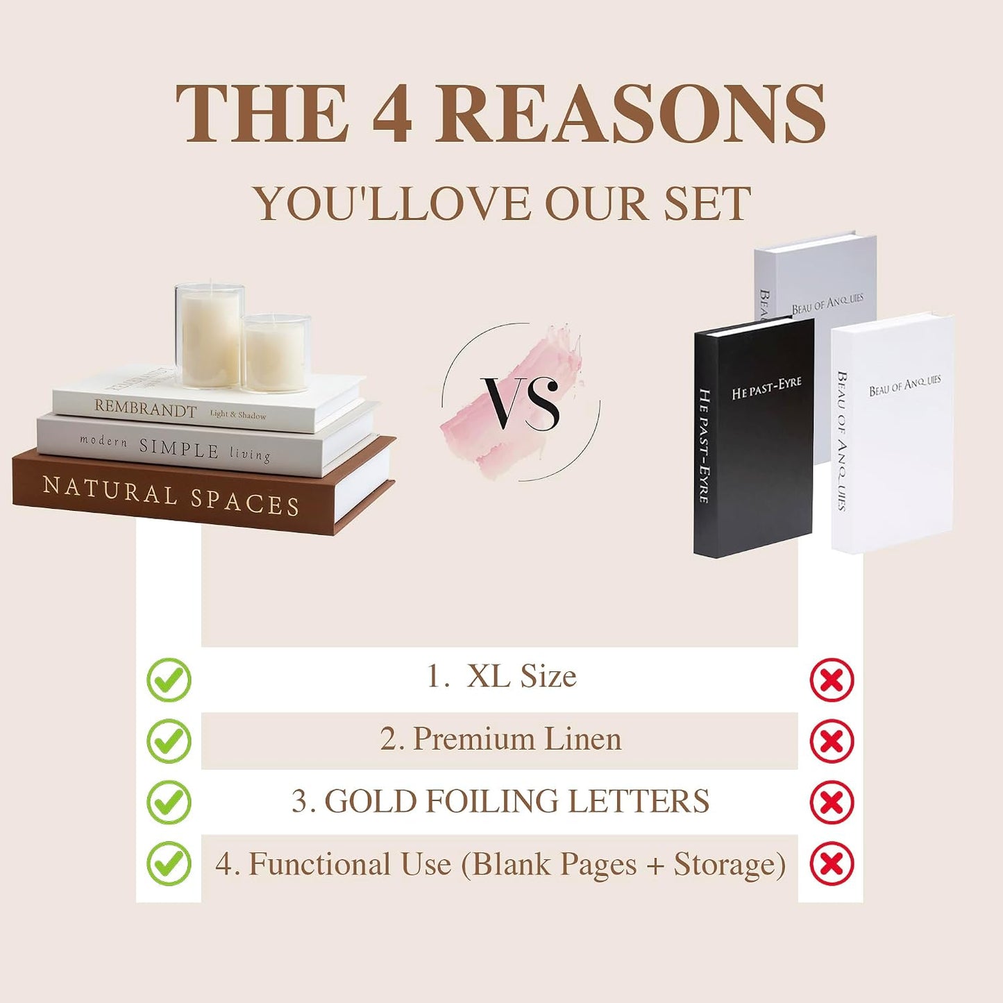 Faux Book Set for Living / Beige-brown