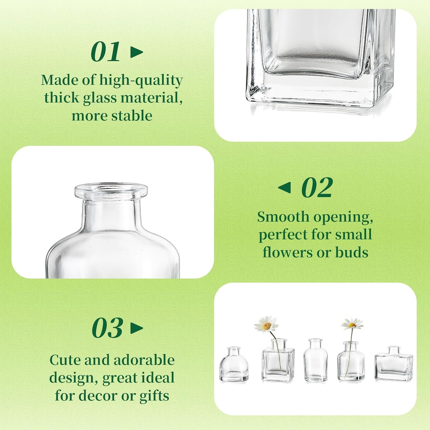 Small Glass Bud Vases for Centerpieces / Clear / Mini / Set of 20