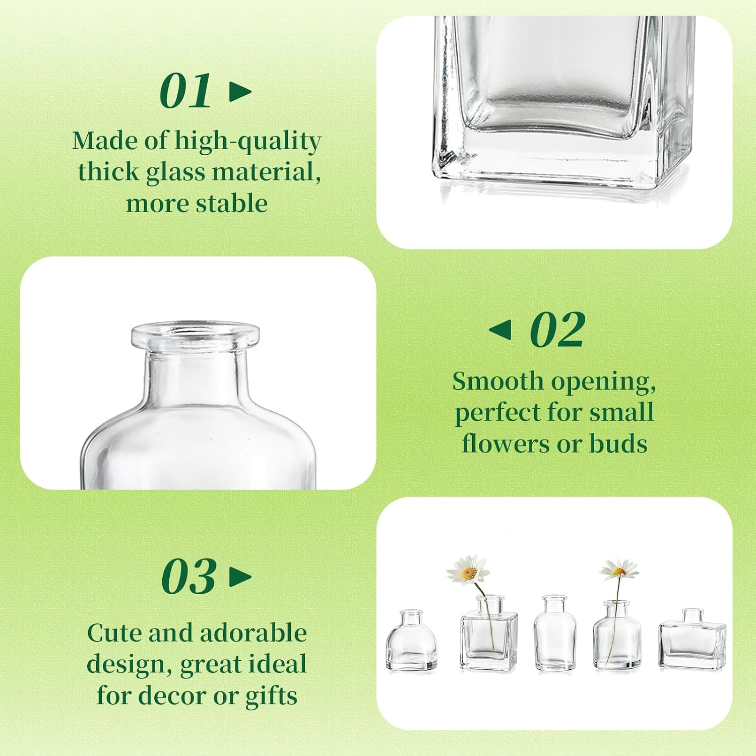 Small Glass Bud Vases for Centerpieces / Clear / Mini / Set of 20