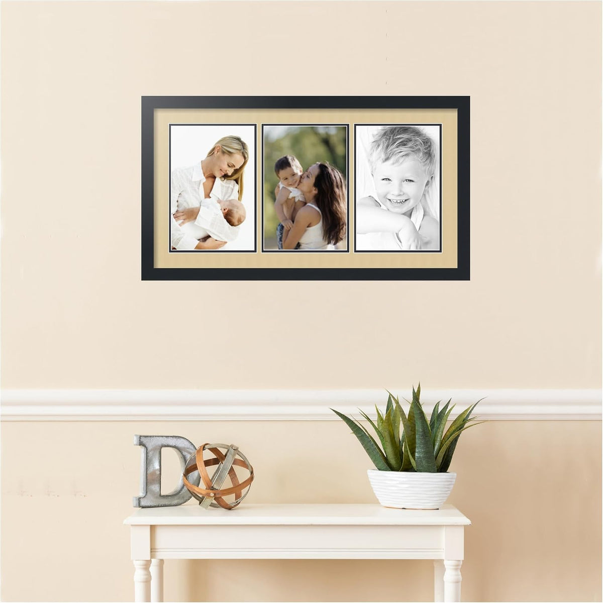 ArtToFrames Collage Picture Frame 3 Opening 3-8x12 Photo Frame | Made in USA | Black Frame Green Whisper and Black Mats