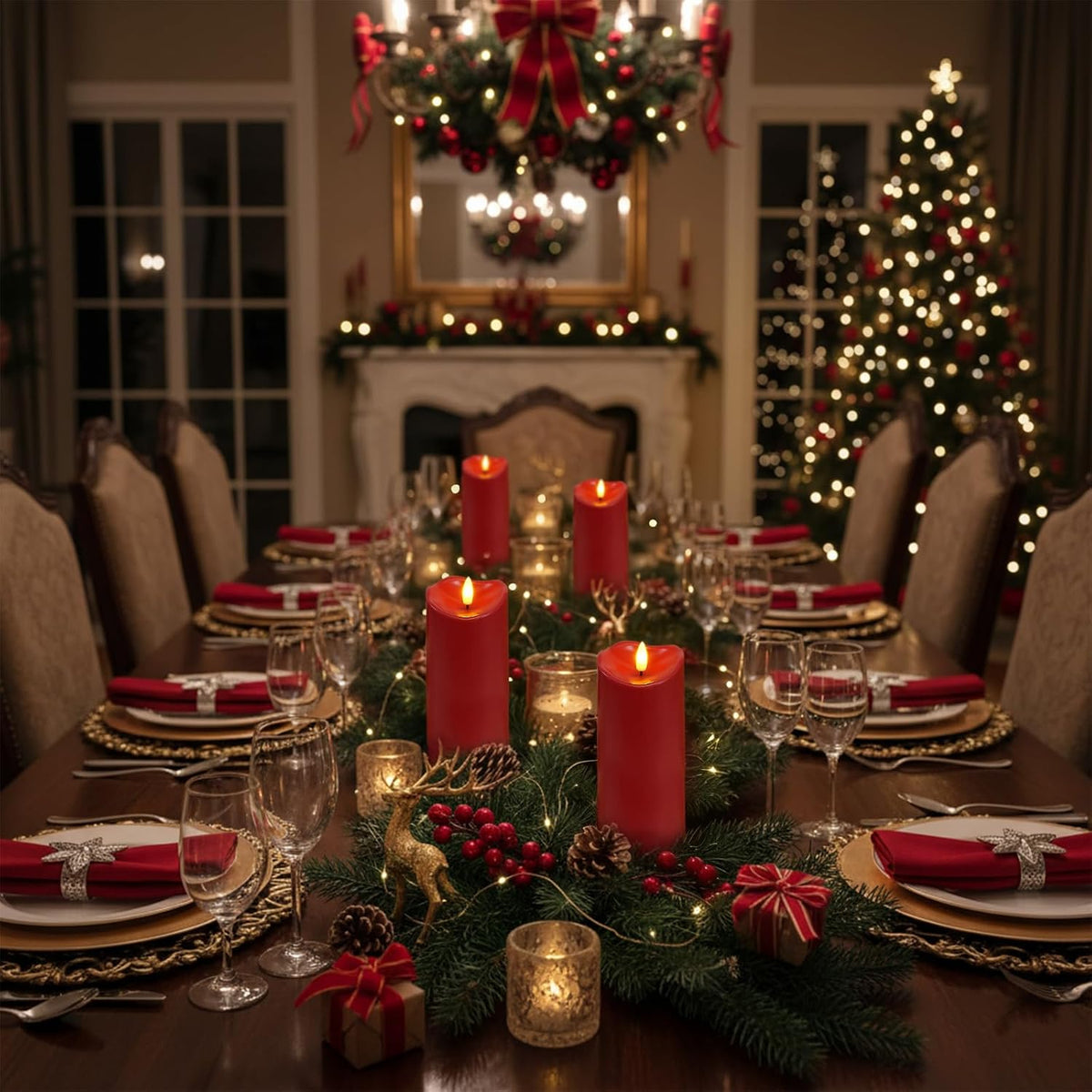 Homemory Burgundy Flameless Candles, Waterproof Flickering Candles, Outdoor Battery Operated LED Pillar Candles with