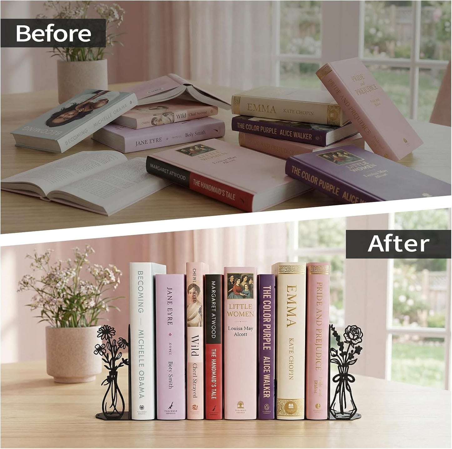 Flower Metal Bookends Decorative Book Ends / Black Flower