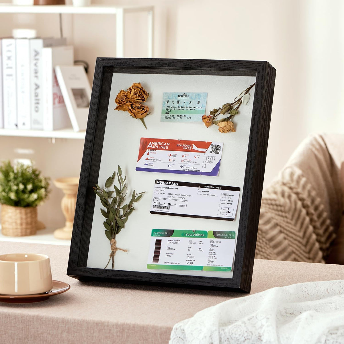 11x14 Black Deep Shadow Box Picture Frame with HD Clear Glass | Shadow Box Display Case with Stand,Push Pins,and Linen