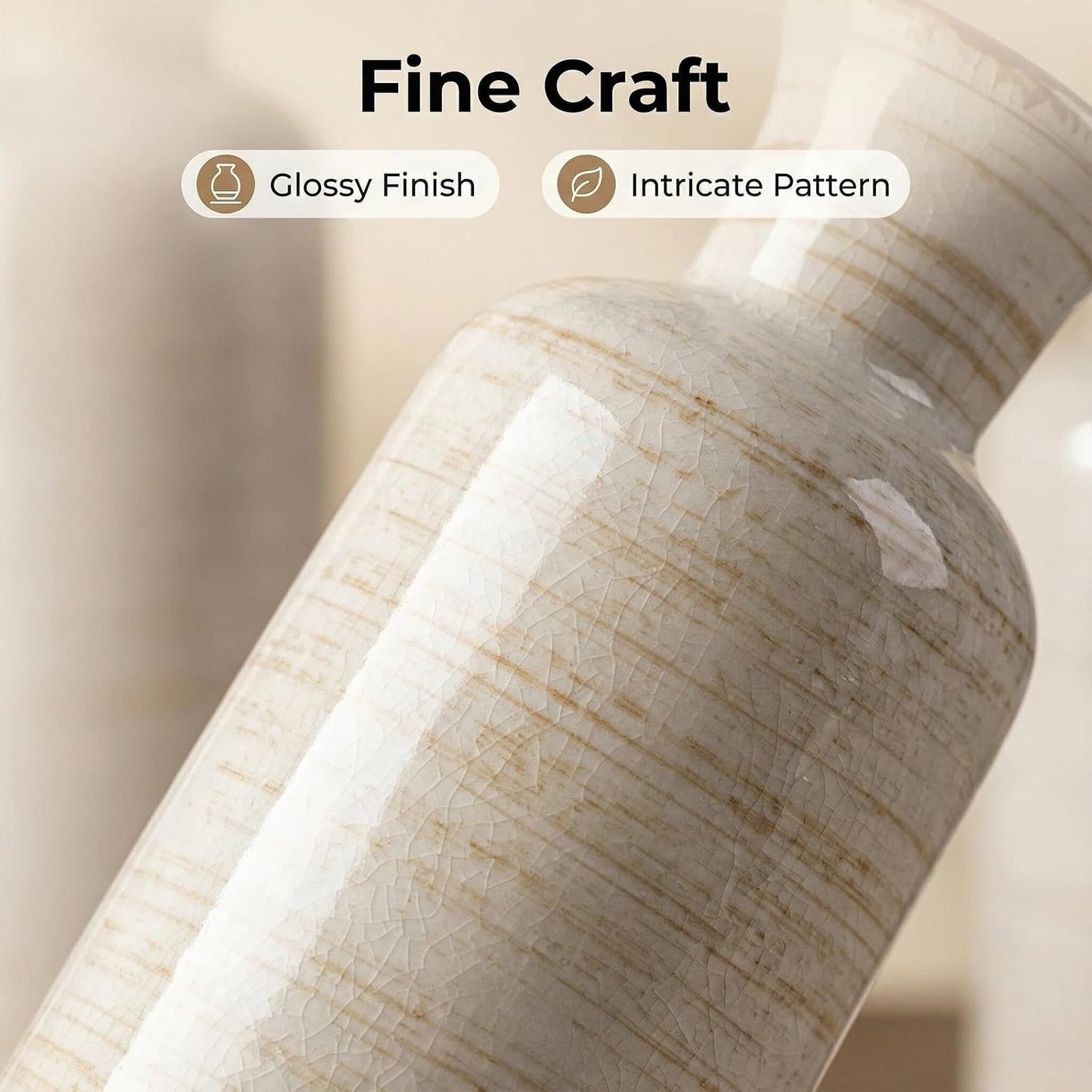 Ceramic Rustic Vase 3 Piece Set / Ivory