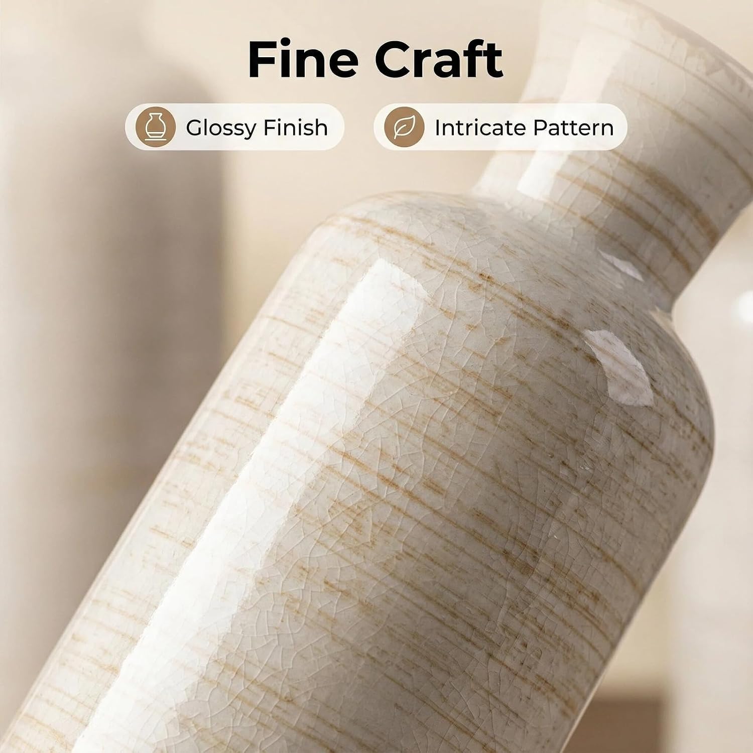 Ceramic Rustic Vase 3 Piece Set / Ivory