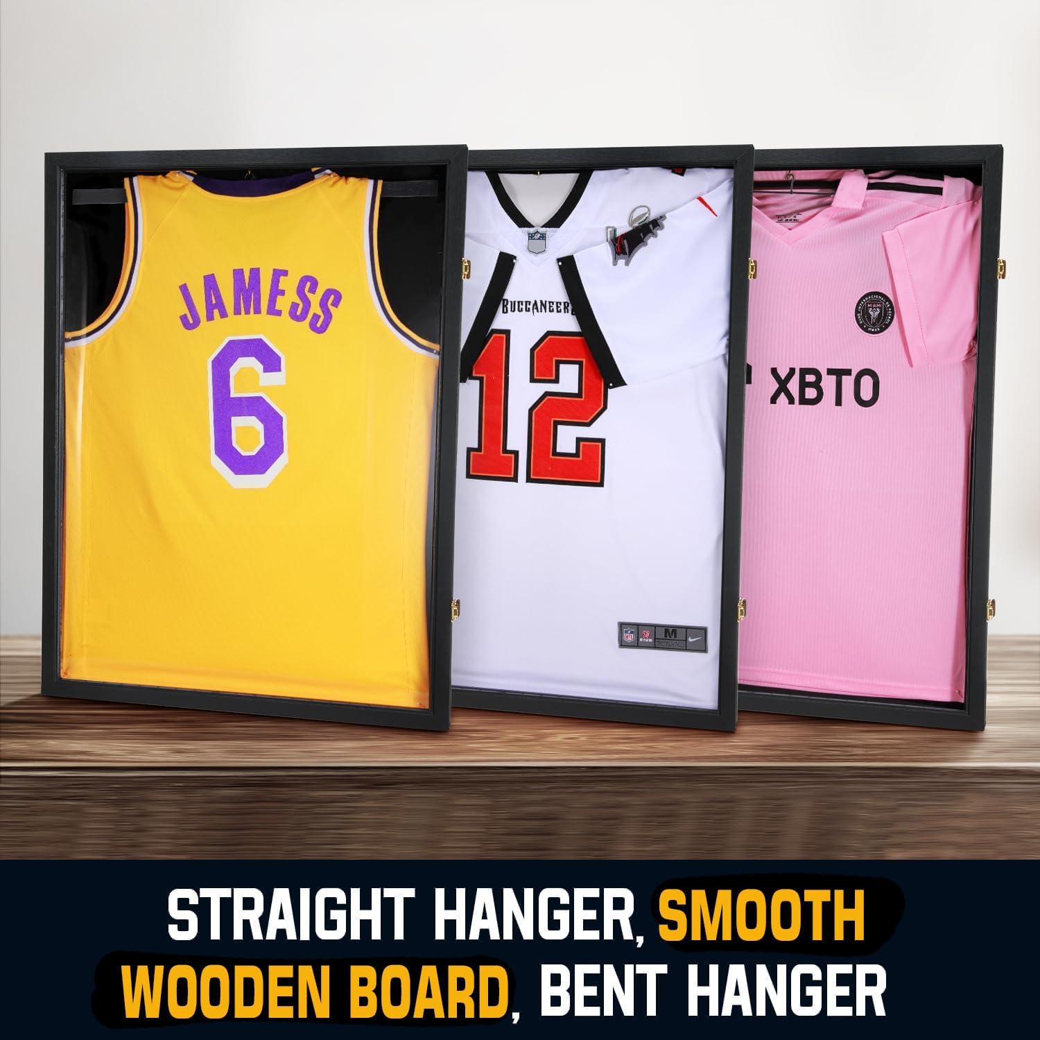 Jersey Wooden Frame Display Case -Shadow Box with 98% UV Protection Acrylic and Hanger for L or XL Baseball Basketball