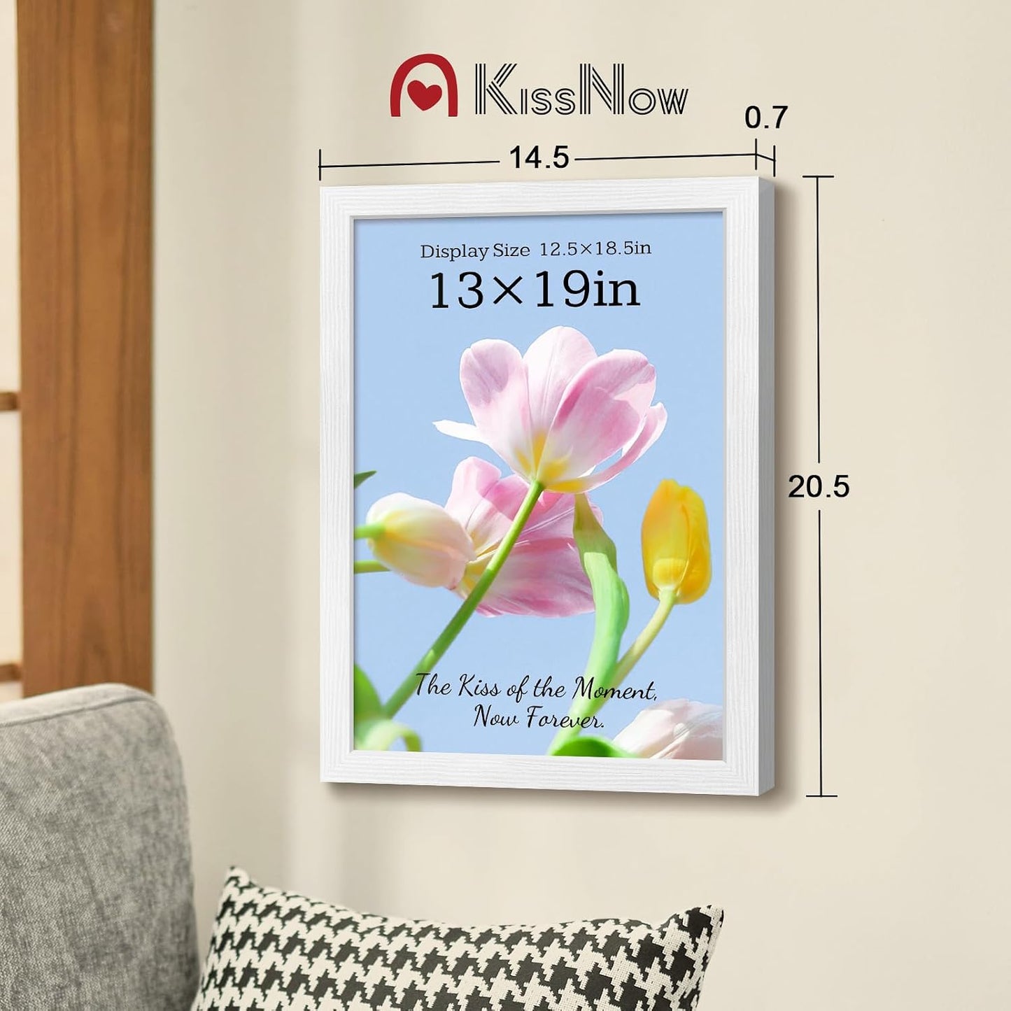 13x19 Picture Frame, White Solid Wood, 2 Pack, Wall Hanging for Art | Thick & Wide Border, HD Plexiglass, Horizontal or
