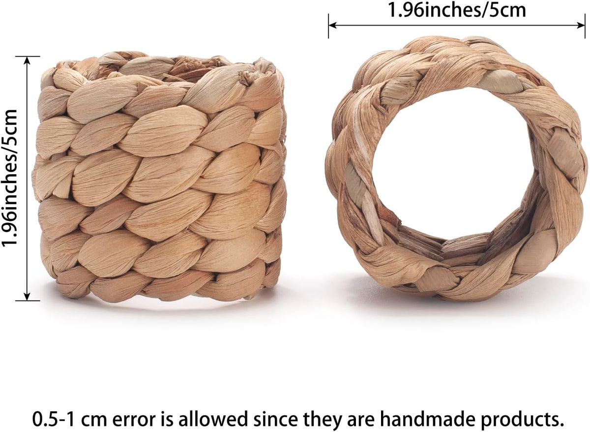 Napkin Rings Set of 24, Handmade Water Hyacinth Boho Napkin Rings, Rustic Farmhouse and Beach-Inspired Rattan Napkin