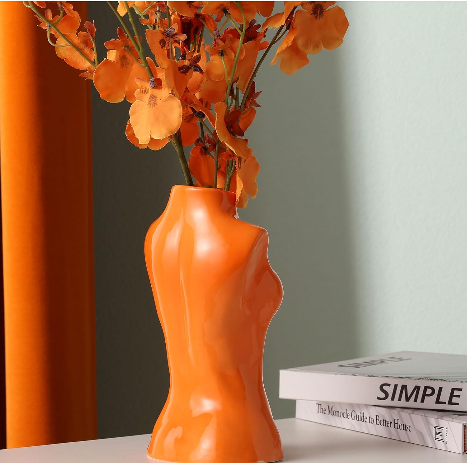 Small Ceramic Vase for Flowers Modern Art Vase / Female Vase- Orange