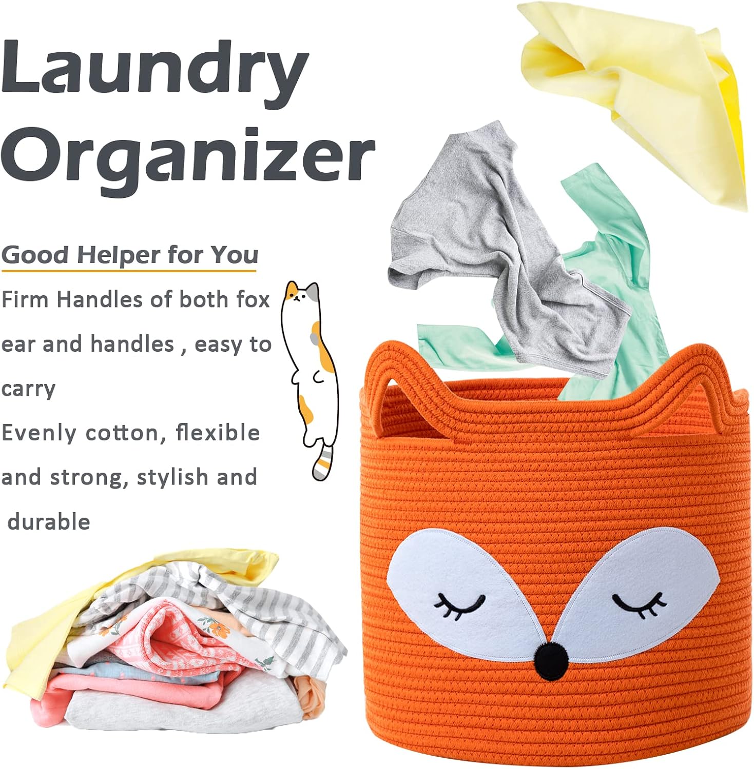 Fox Toy Basket Cotton Rope Animal Baskets Laundry Hamper for Toys / Orange / Orange Fox