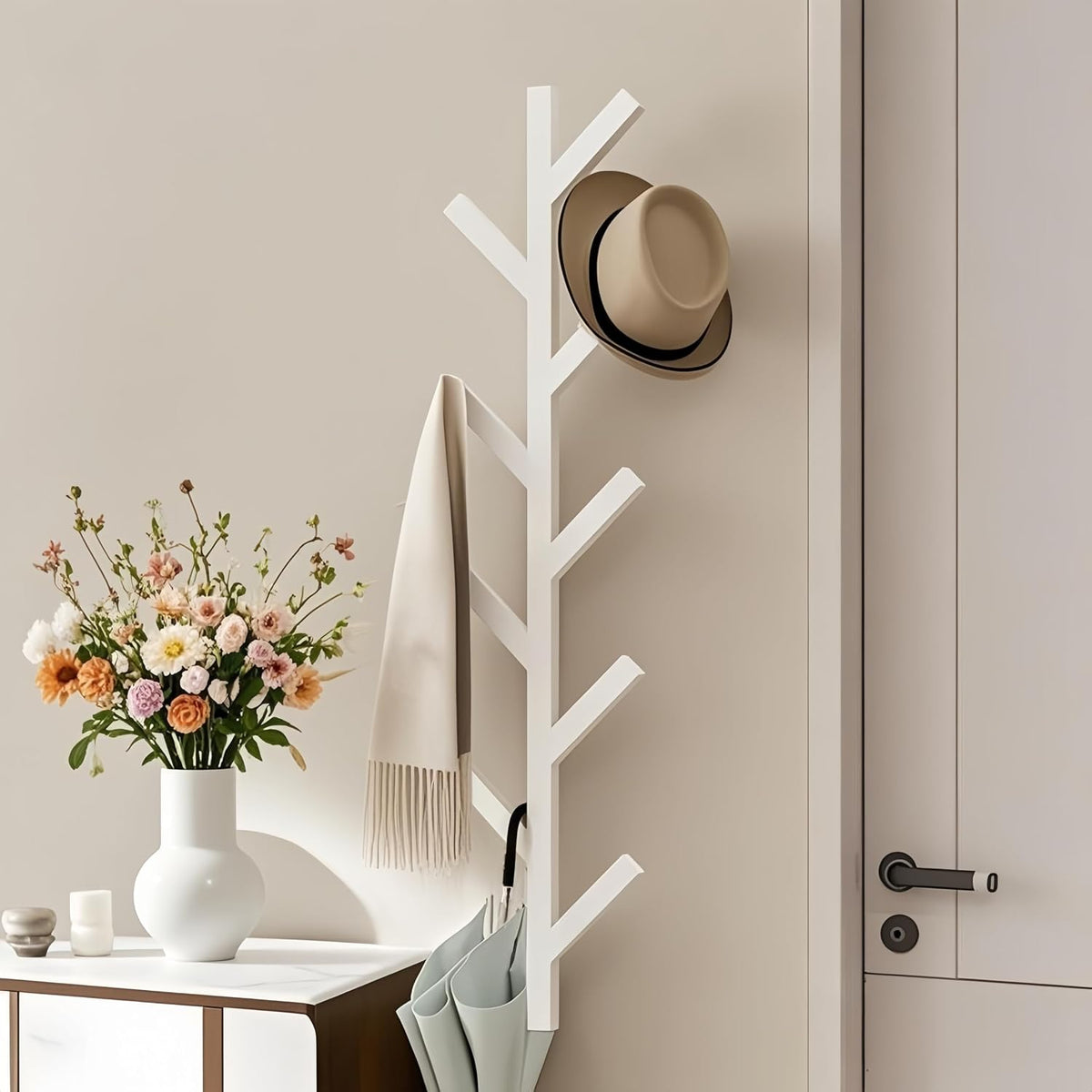 Prywot 2PK Vertical Hat Rack, Metal Coat Rack Wall Mounted, White, 37.8" | 9 Hooks, Space-saving wall-mounted design