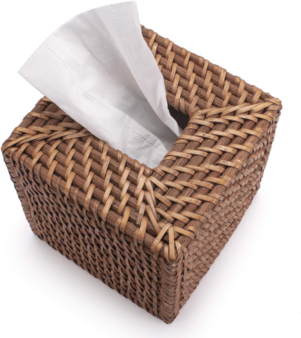 Rattan Tissue Box Cover Natural Woven Facial Napkin Holder Square / Honey Brown / 5.5 x 5.5 x 5.9