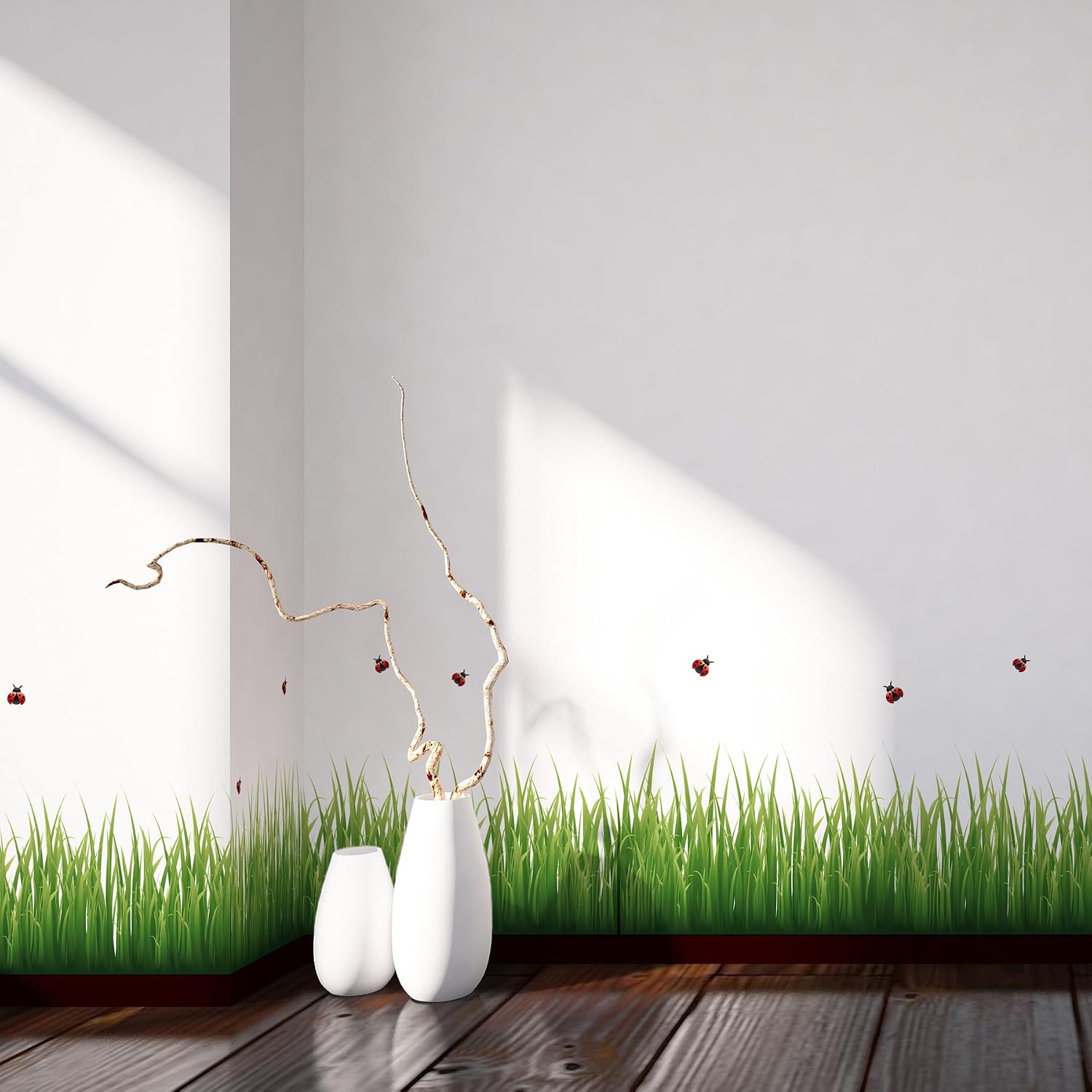 Wall Decal / Grass and Ladybugs Border Decal / Green / 78.75 x 11.8