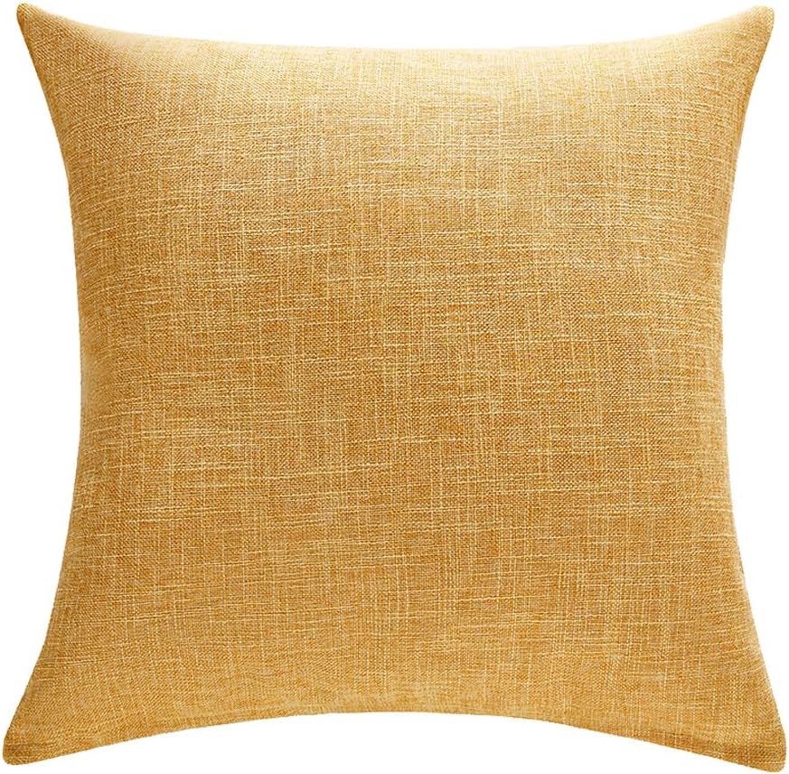 Pillow Covers Rustic Linen Decorative Square Throw Pillow / Mustard Yellow / 18 x 18 / Set of 2