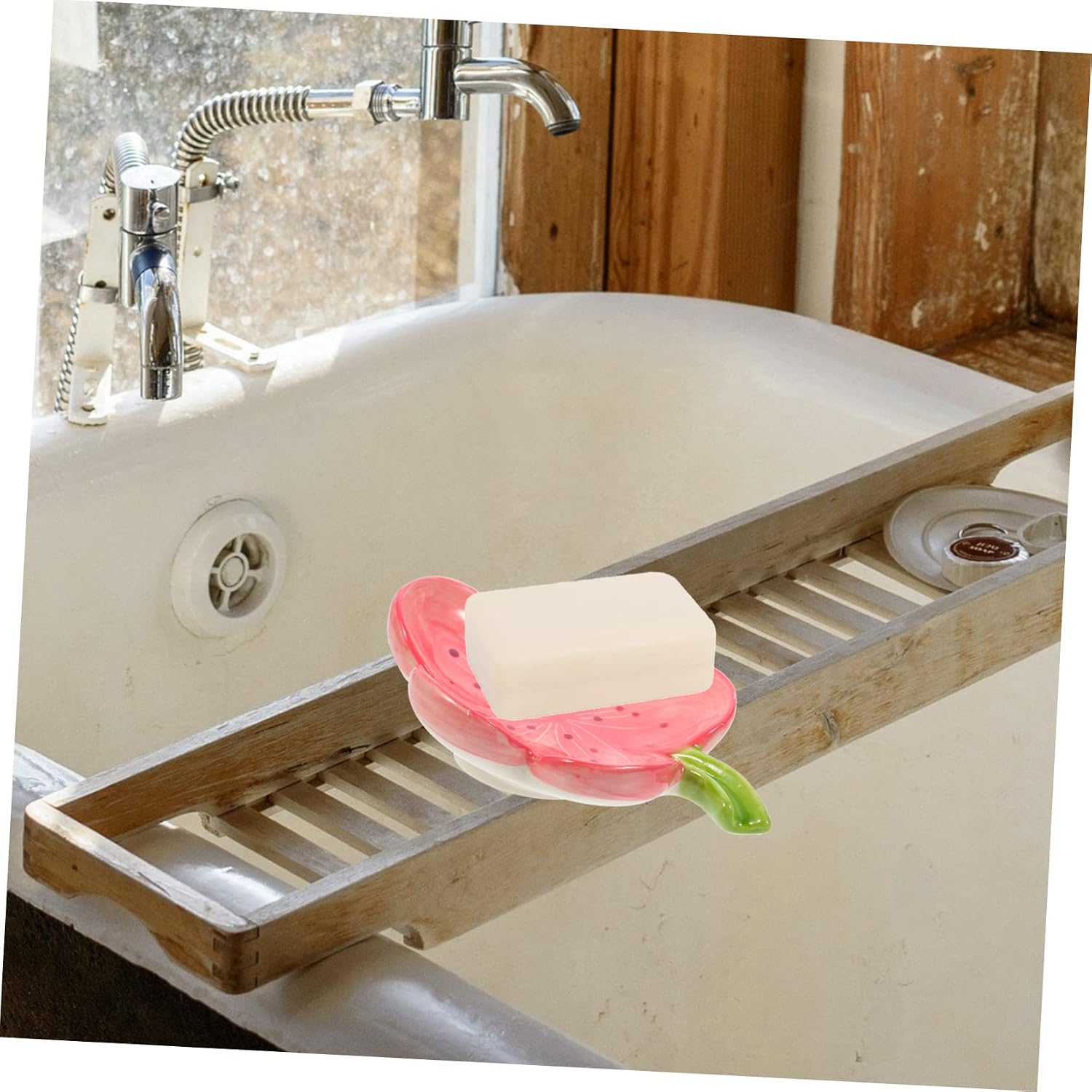 Ceramic Shape Soap Dish Drain Rack Decorative Bathroom Soap Tray / 14.6 x 11 x 5 / CM / Pink