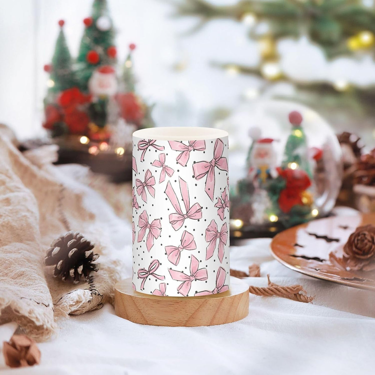 Flickering Flameless Candles, Cute Bows Pink LED Candles with Remote Timer, Set of 2 Battery Operated Candle for