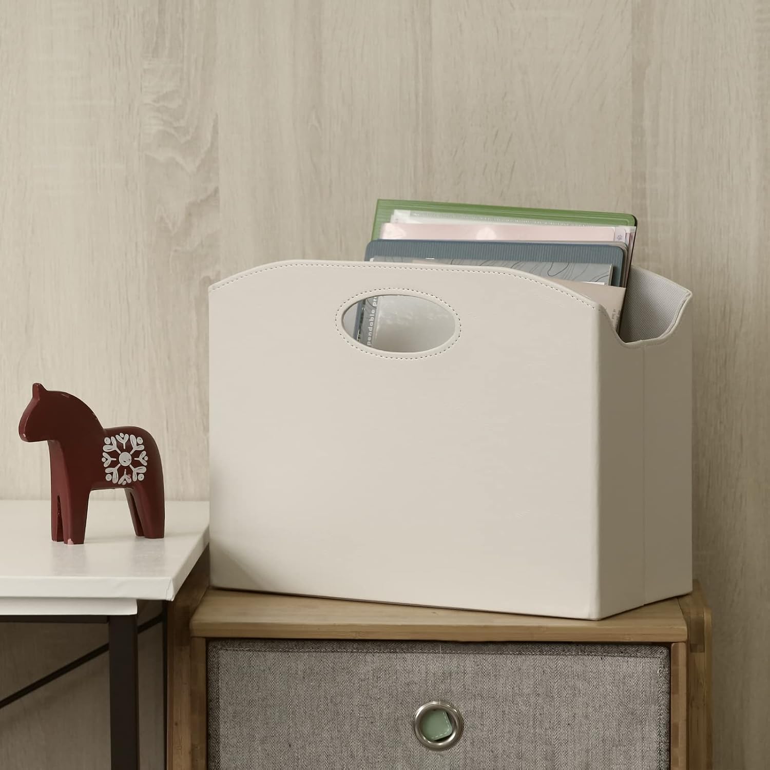 EZDeco Magazine Holder Foldable Magazine Rack Floor PU Leather File Holder Newspaper Book Storage Magazine Basket