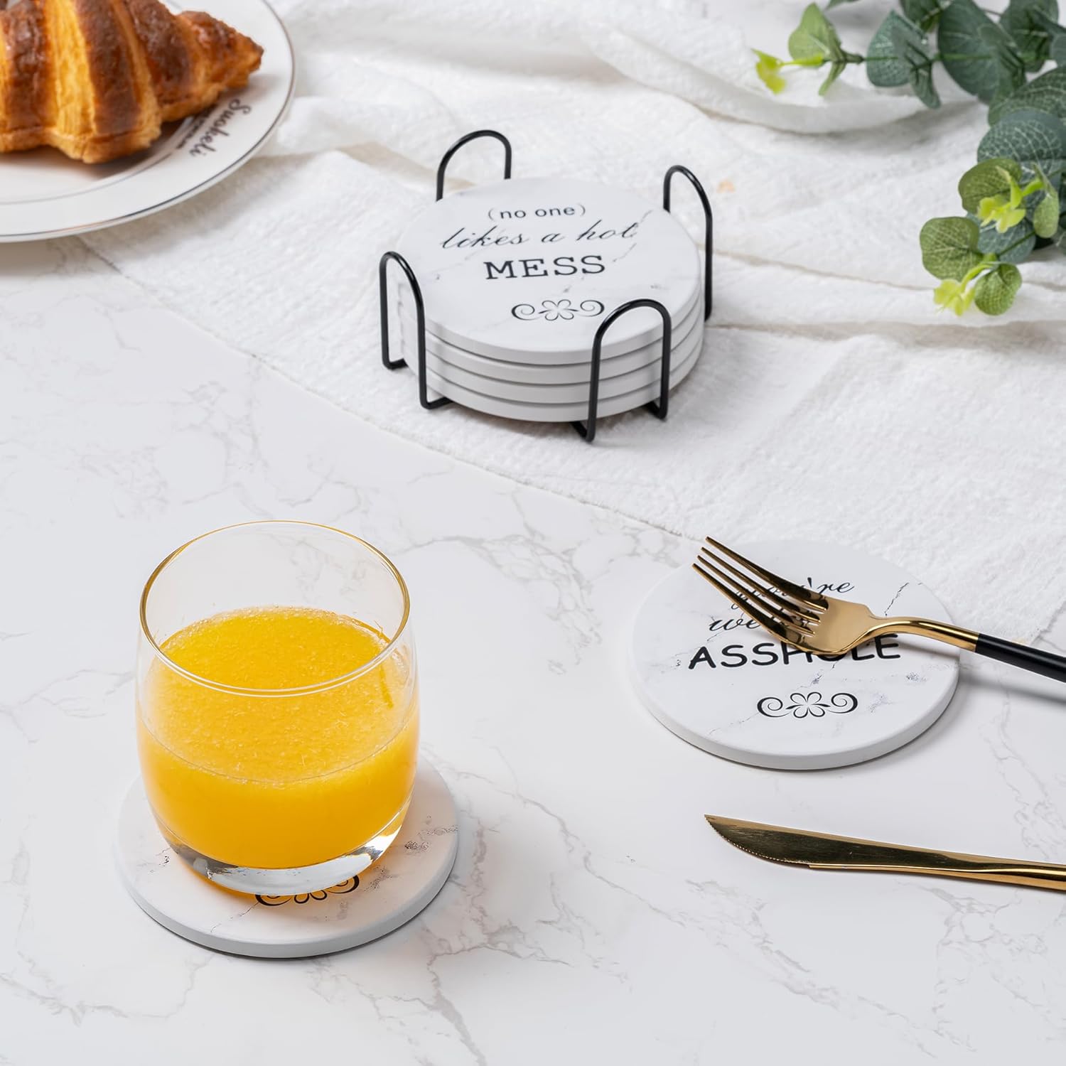 Holder / Marble Style Ceramic Drink Coaster / Style 10 / Set of 6