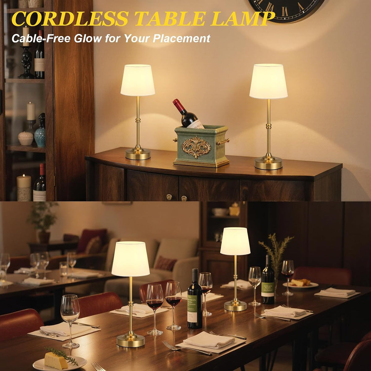 Kakanuo Cordless Table Lamp, Rechargeable Battery Operated, Brass, 1 Pack | 4000mAh Battery, USB-C Charging, 3000K Warm