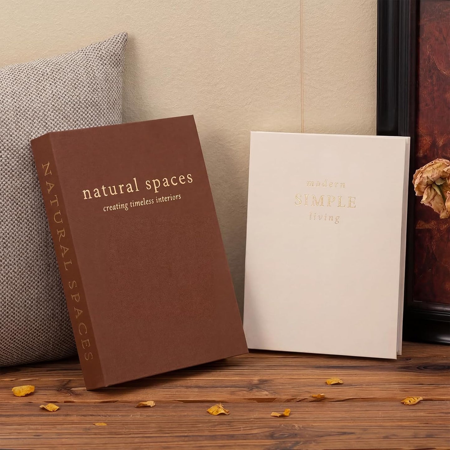 Linen Covered Decor Books / Gold / Set of 2