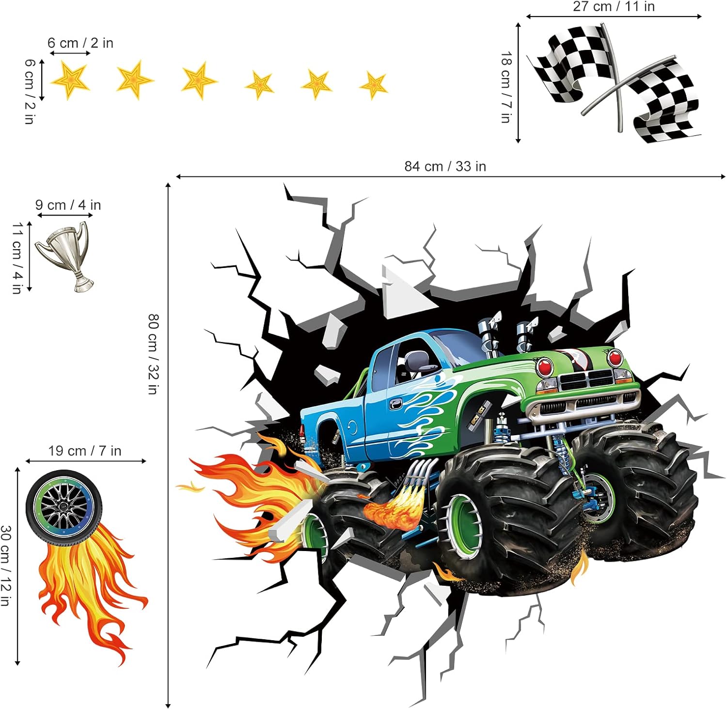 3D Racing Car Wall Stickers