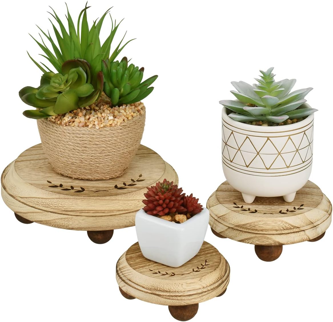 Pedestal Stand / Set Stackable Round Wooden Display Riser / Oak, , Round Shape / Set of 3