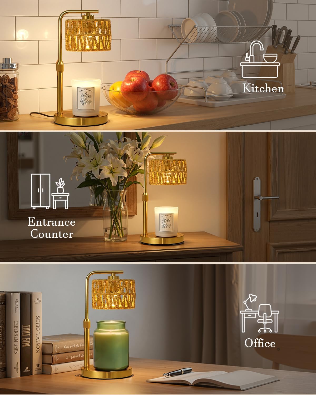 Candle Warmer Lamp with Timer, Dimmable Candle Warmer for Jar Candles, Height Adjustable Candle Lamp Warmer, Boho