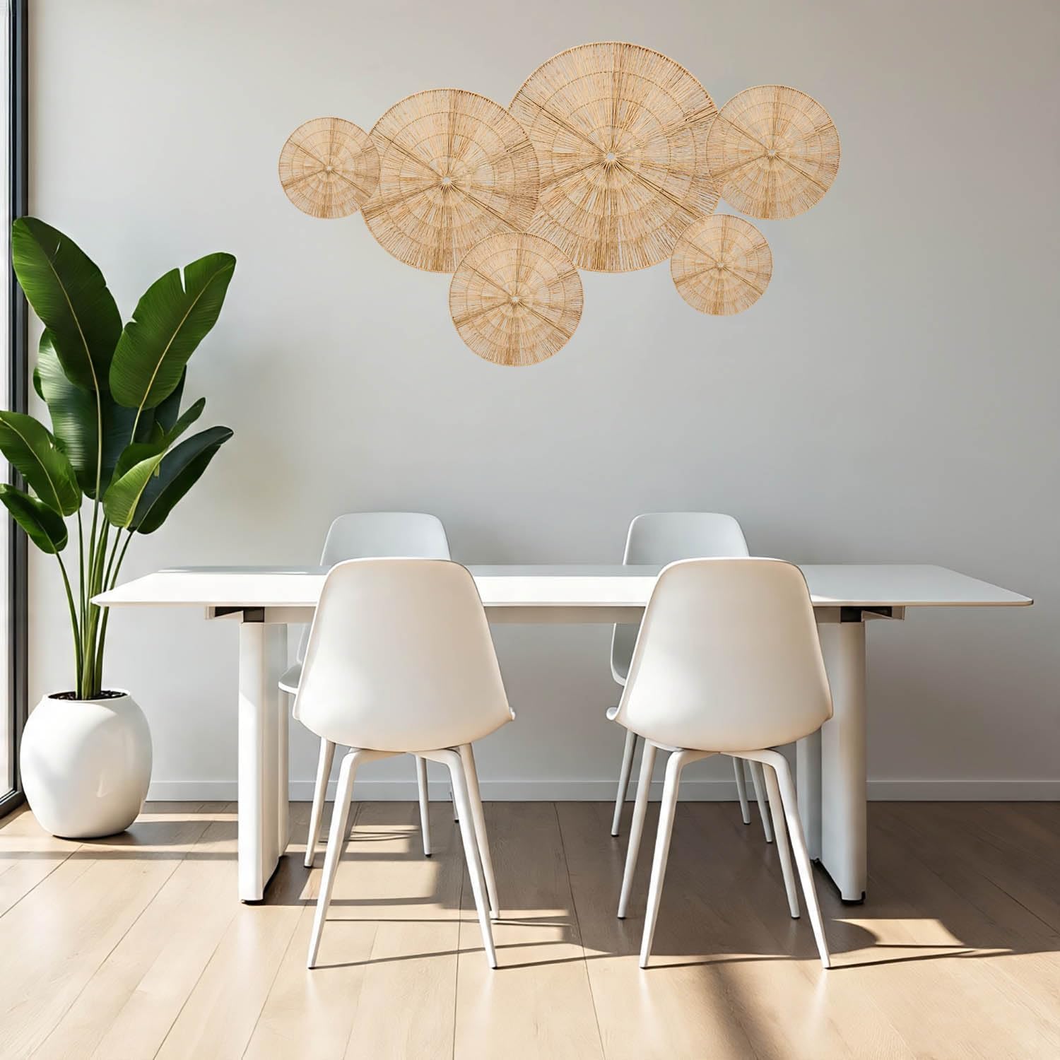 Boho Wicker Rattan Plate Basket Set For Décor Hanging Wall / Classic / Natural / Set of 6