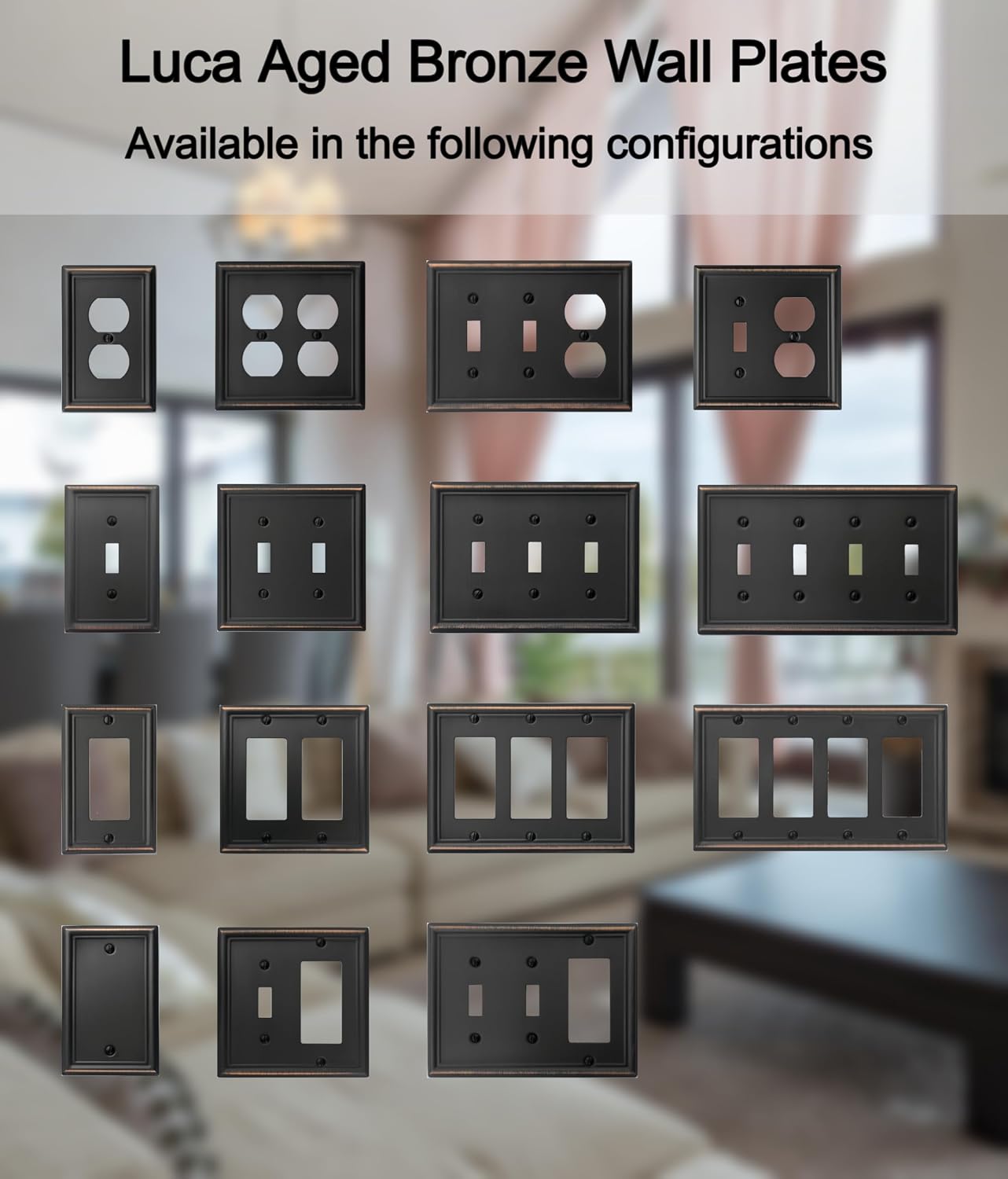OKAWYC Single Duplex Outlet Light Switch Cover Luca Metal Wall Plate, 6-Pack Aged Bronze 1 Gang, Oil Rubbed Bronze for