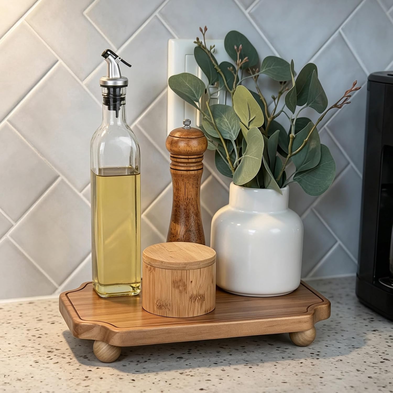 Wooden Tray / Farmhouse Wood Riser Pedestal Stand / 13 x 8