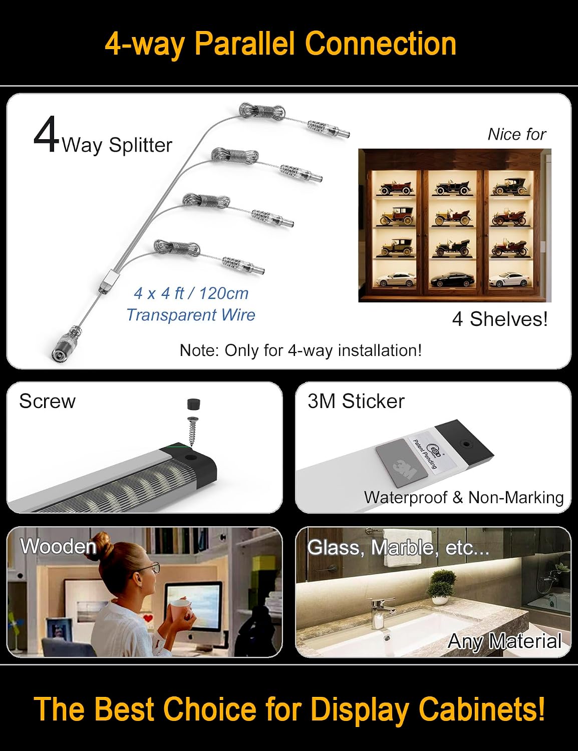 EBD LED Under Shelf Lights, 4-Way Parallel Light Bar, 12-Panel Cabinet Lighting, 6500K 5400Lm Counter Lights with