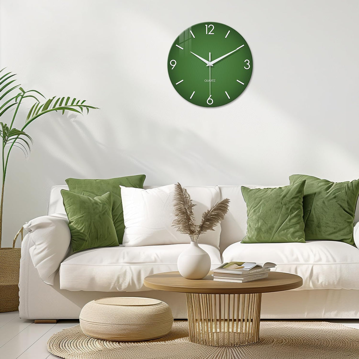 XFM Modern Glass Wall Clocks Battery Operated 20 Inch Green Simple | Silent Non-Ticking Large Size Minimalist Analog