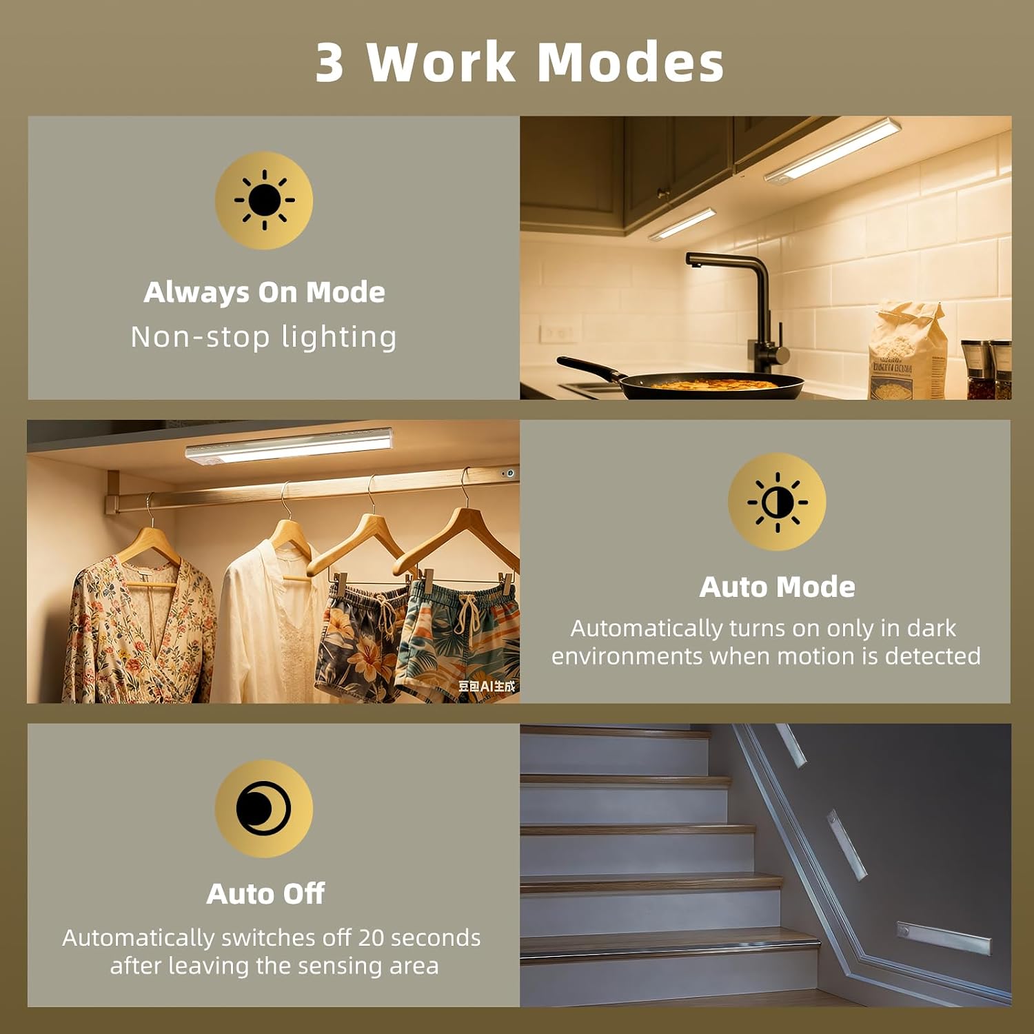 16inch Under Cabinet Lighting, 4 Pack Rechargeable Motion Sensor Light Indoor, Wireless Dimmable Magnetic Closet