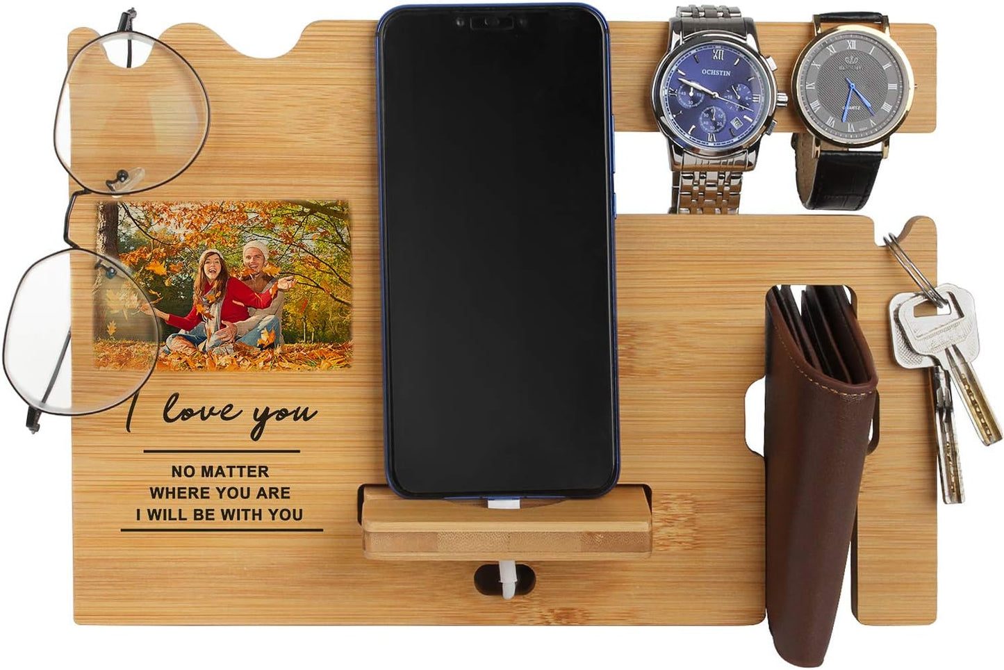 awofer Valentine's Day Gift for Him - Wood Phone Docking Station for Men Personalized for Husband Boyfriend - Birthday