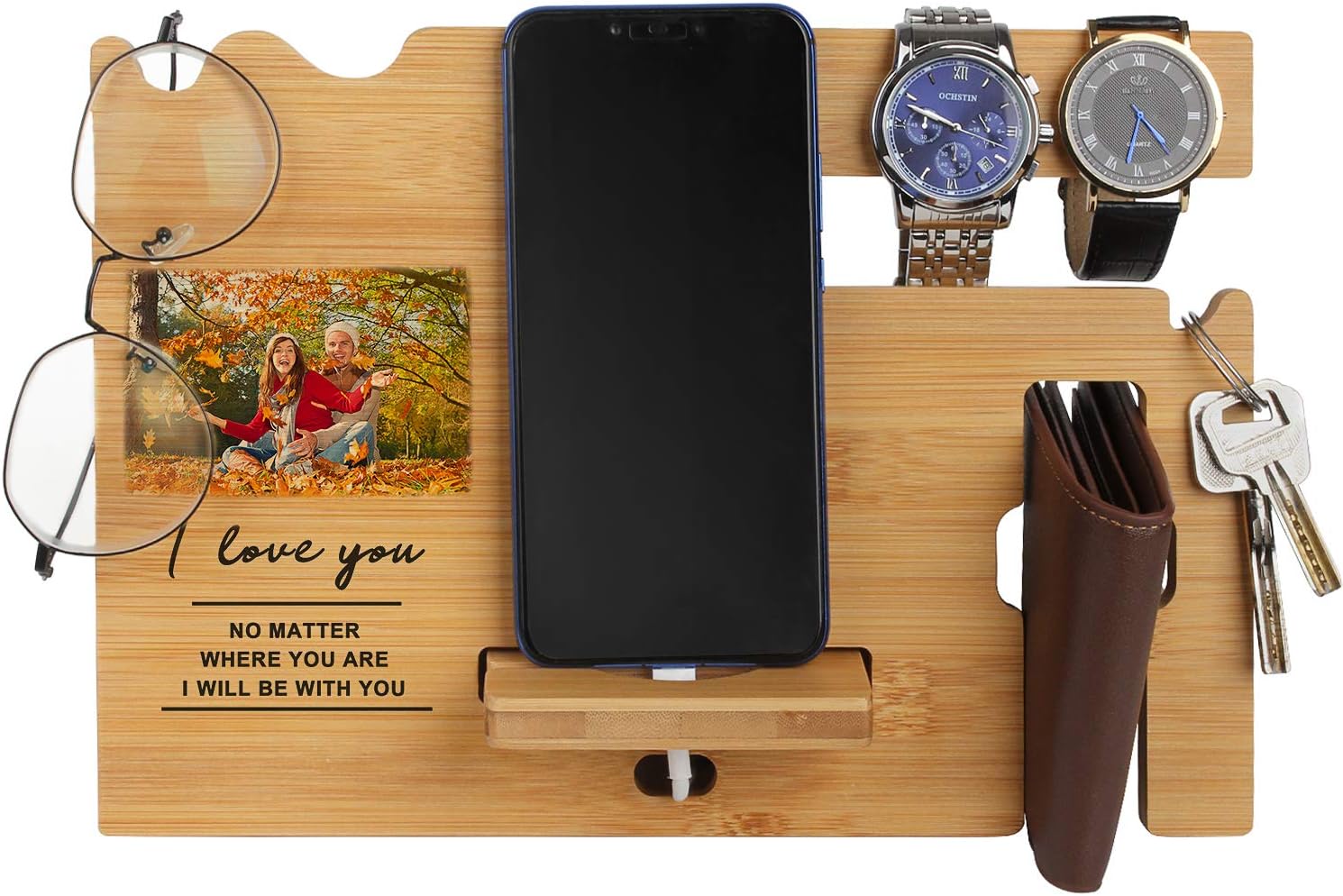 awofer Valentine's Day Gift for Him - Wood Phone Docking Station for Men Personalized for Husband Boyfriend - Birthday