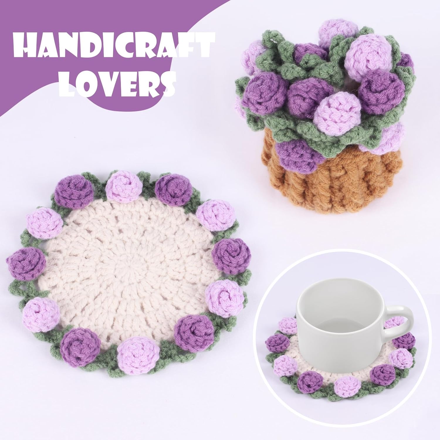 Mini Basket -Boho Floral Coasters / Purple