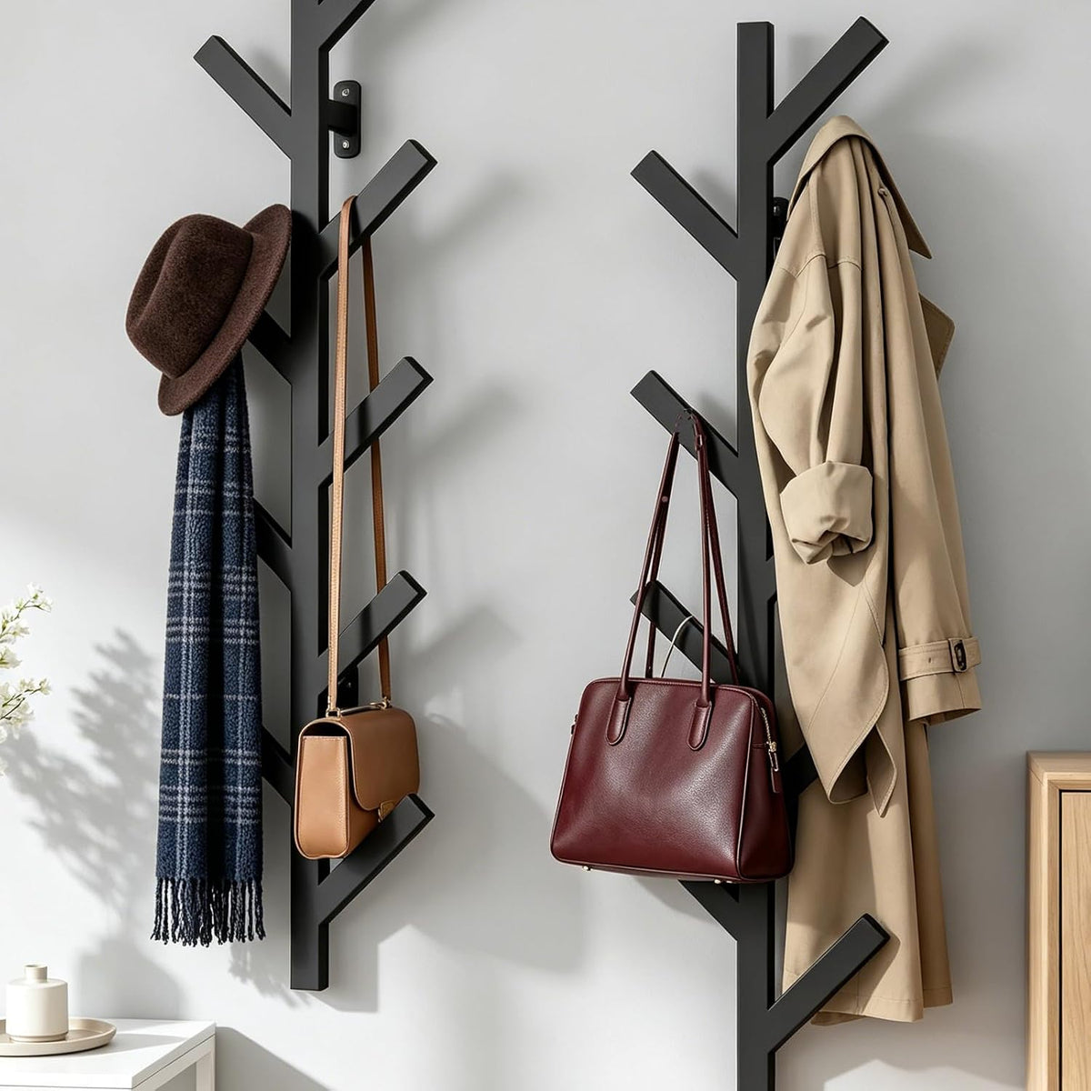 Vlush 2Pack Wall Mounted Coat Rack - 9 Hooks, Modern Metal Design, for Hats, Coats, and Bags - Suitable for Entryways