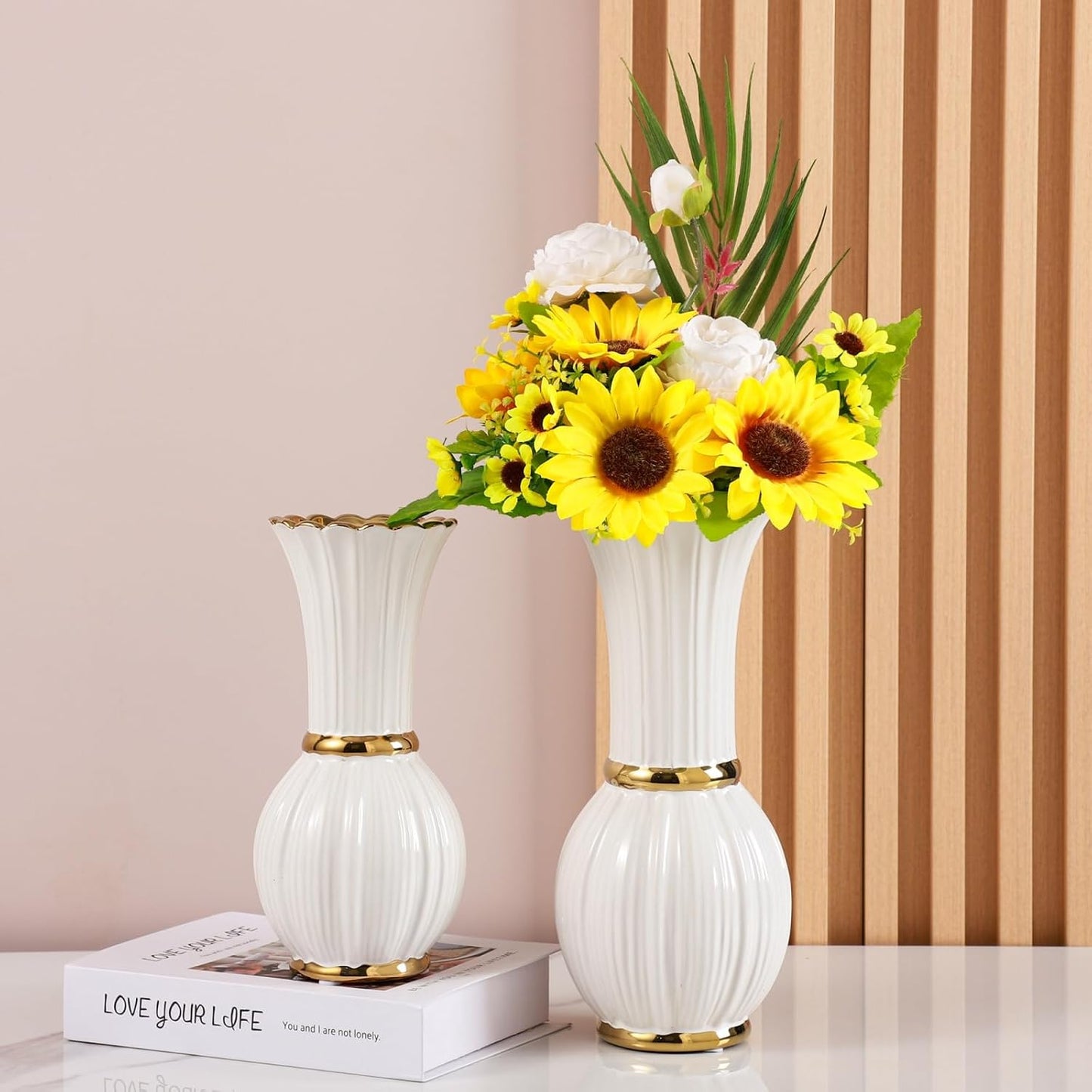Gold Ceramic Vase / Small / White / 7 Inch