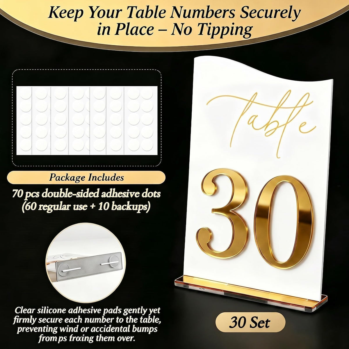 Modern White Acrylic Wedding Table Numbers 21-40 Set with 3D Raised Effect, Self-Standing Modern Table Signs for