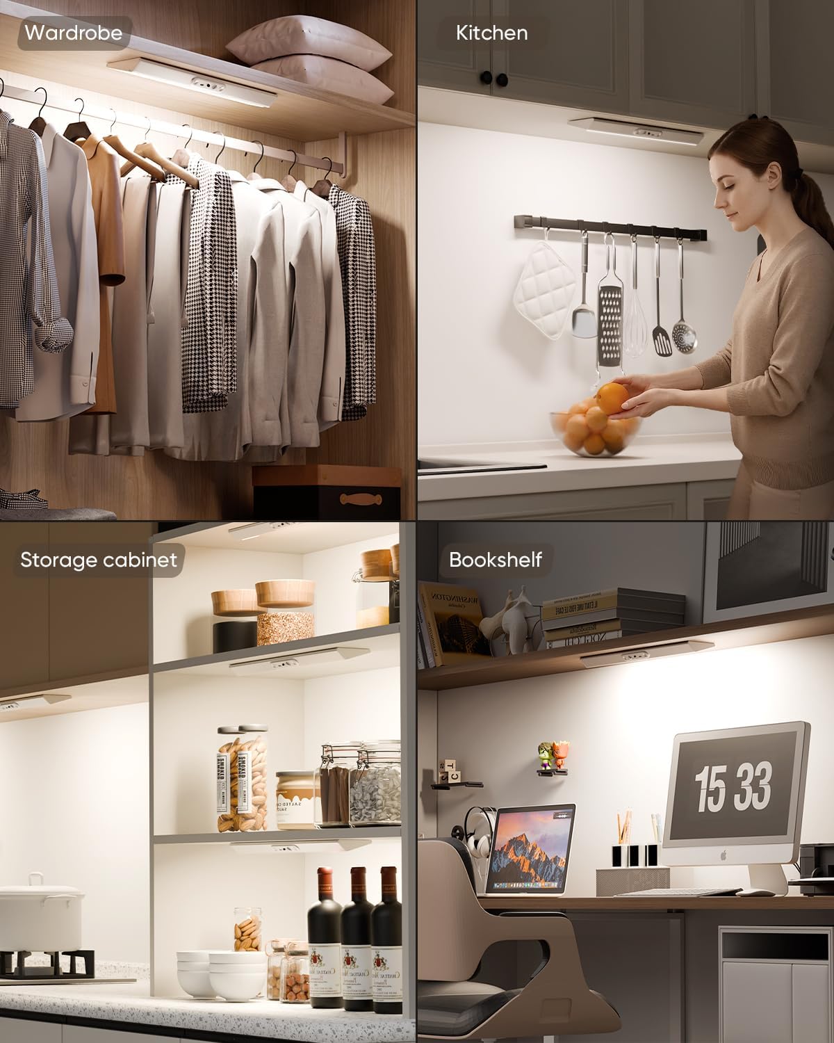 Motion Sensor Closet Lights, Eye Protection Design Cabinet Lighting Wireless with Remote, 3 Color Temps & Dimmable