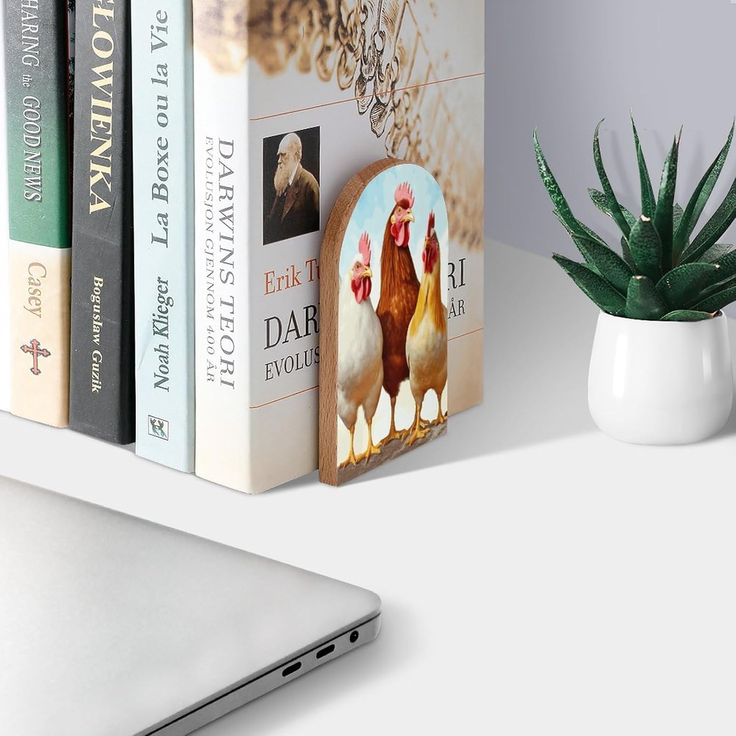 Chicken Roosters Farm Animals Book Ends Decorative Wood Bookends