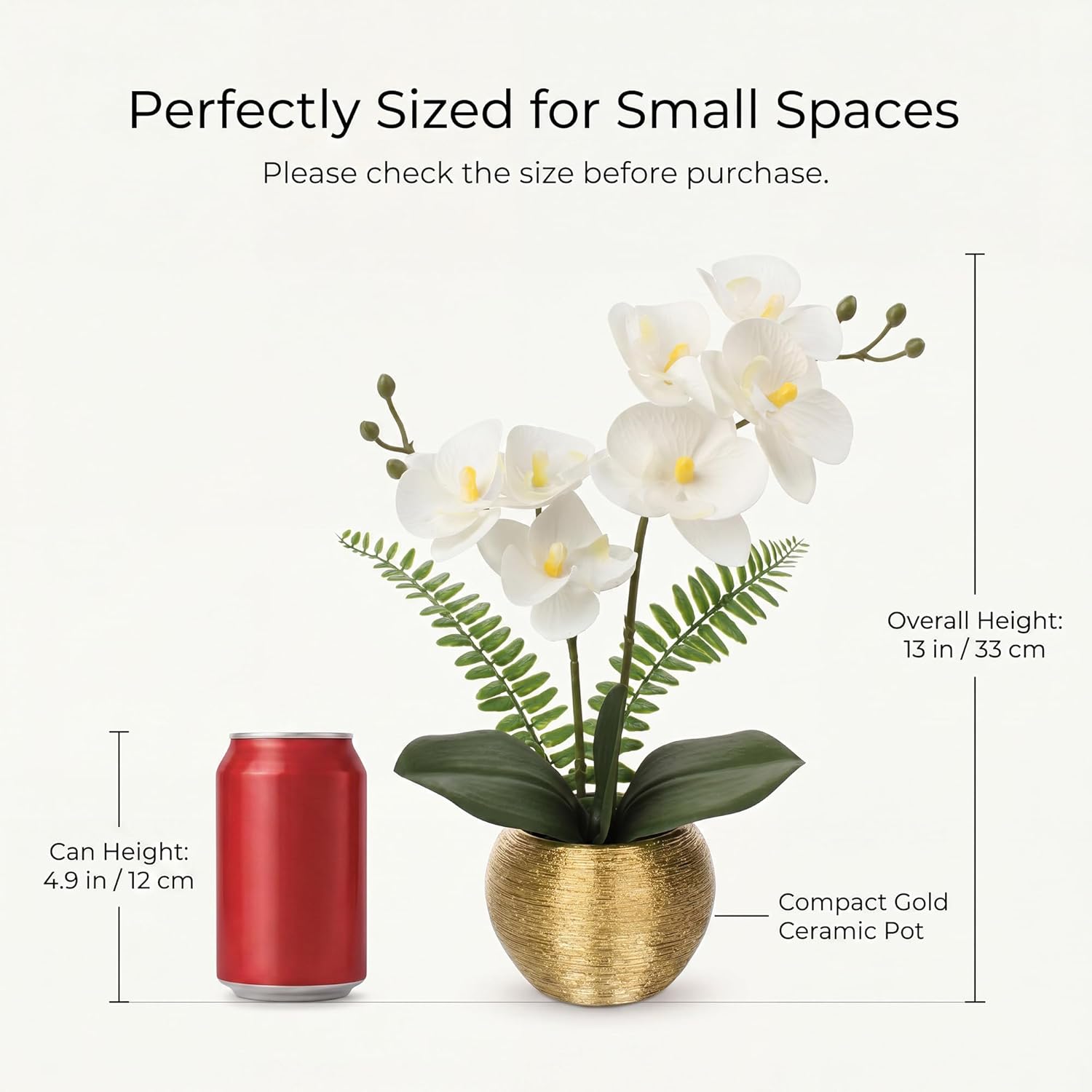 Artificial Orchid Flowers in Gold Ceramic Pot / White Orchid with Gold Vase