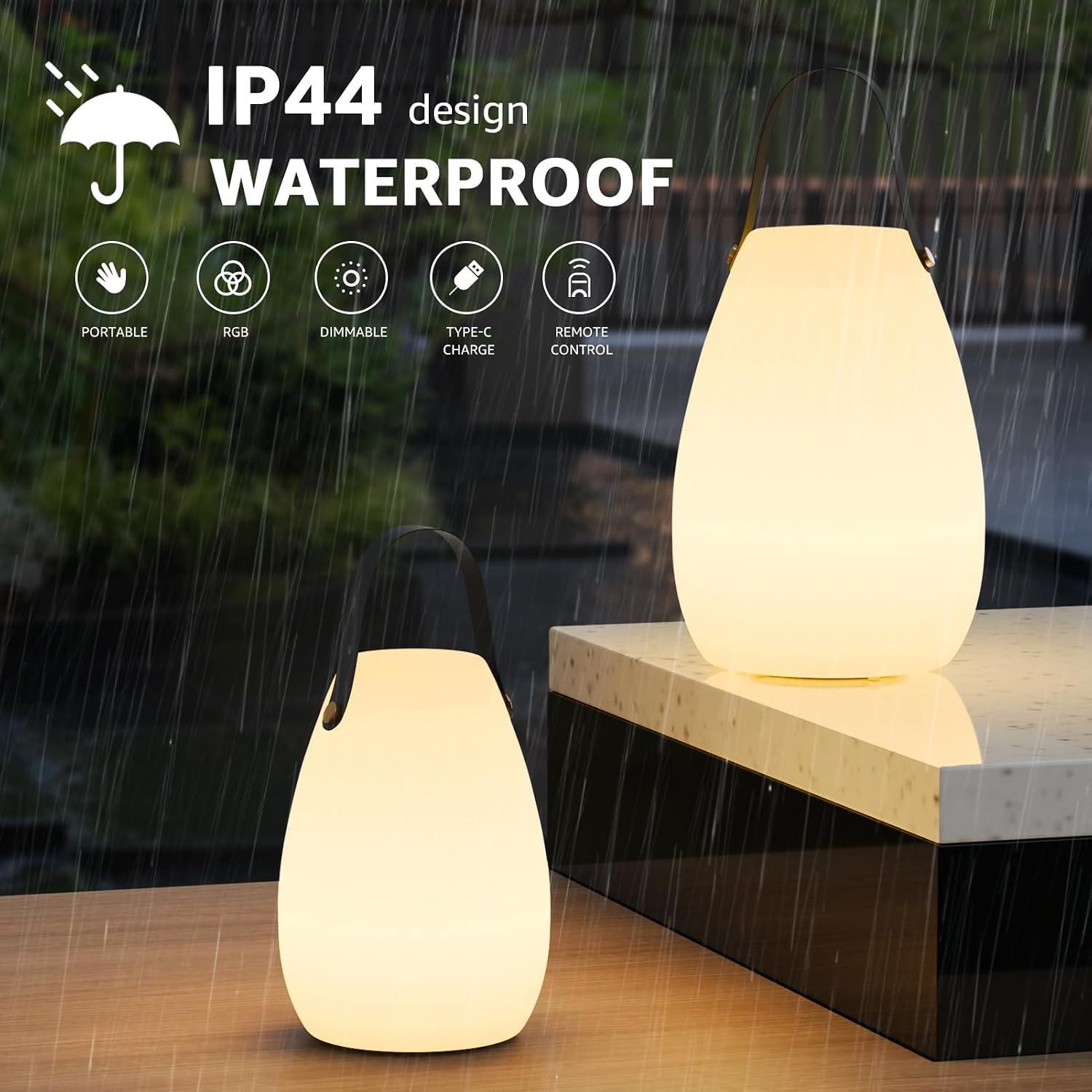 uuffoo 2 Pack Rechargeable Portable Table Lamp with Remote | Cordless RGB Lantern, Decorative LED Night Light, IP44