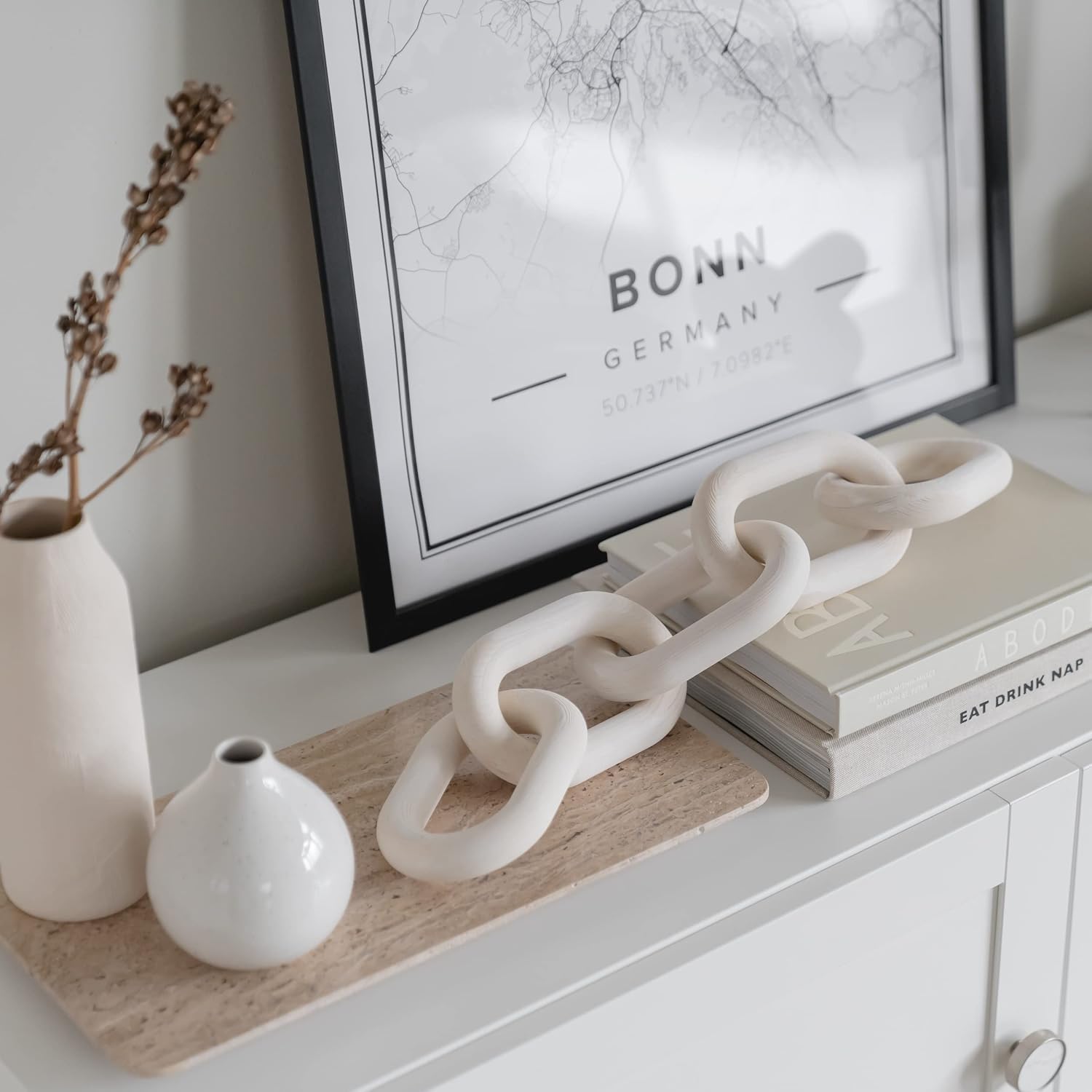 Book Shelf / Wood Chain Link Decor / Whitewashed / 5-link / White