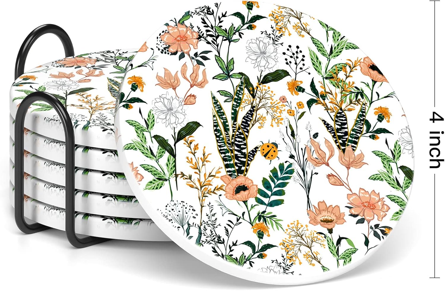 Holder and Cork Base / Flower Illustration 02 / Set of 6